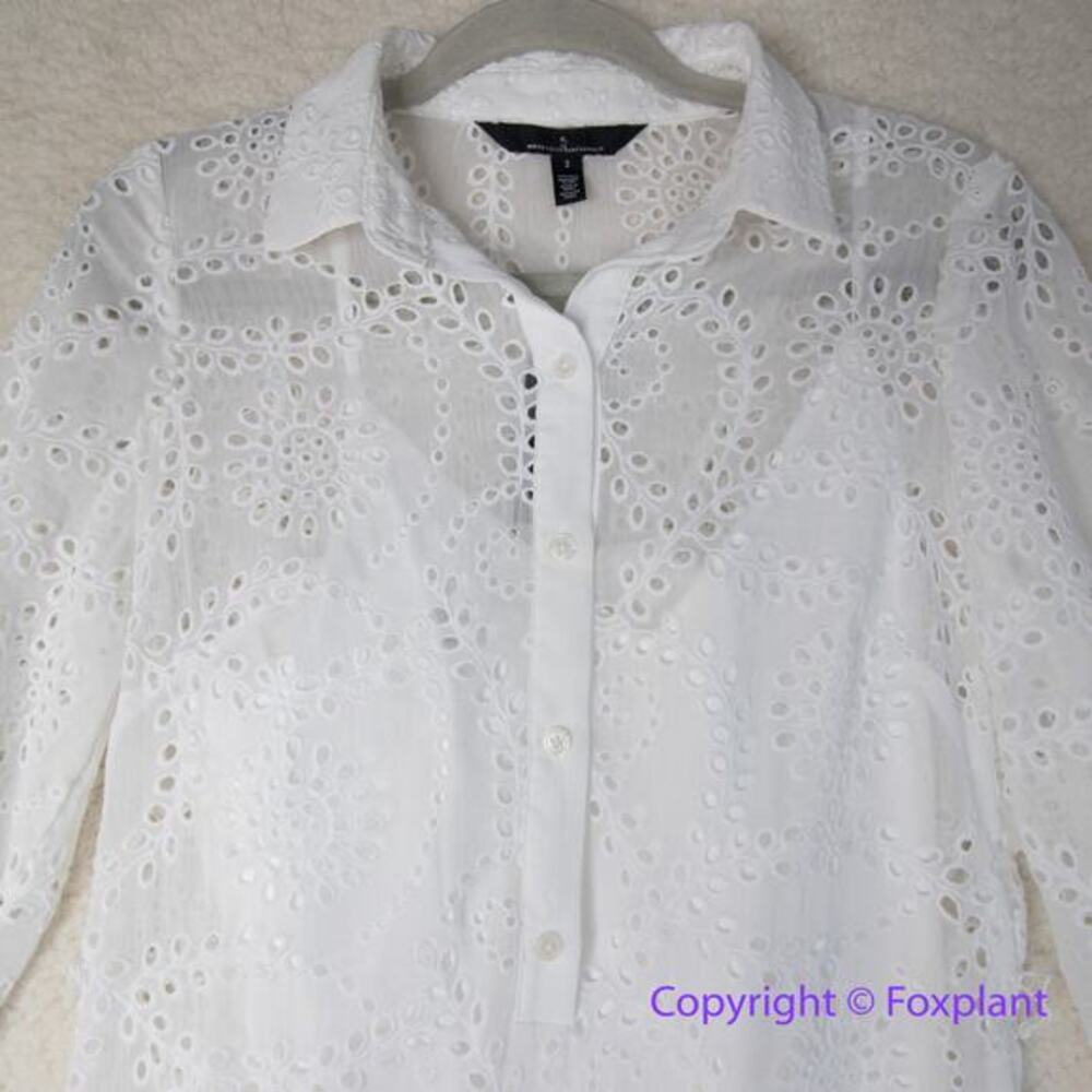 New! White House Black Market Long Sleeve Eyelet Shirt Dress mini ecru, size 6 - Picture 8 of 13